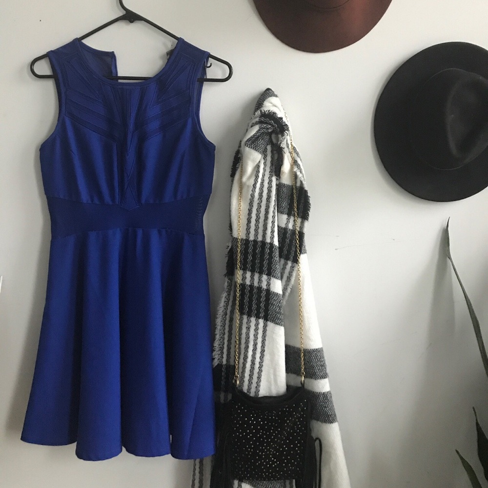 Astr Blue Mesh Cut-Out Dress